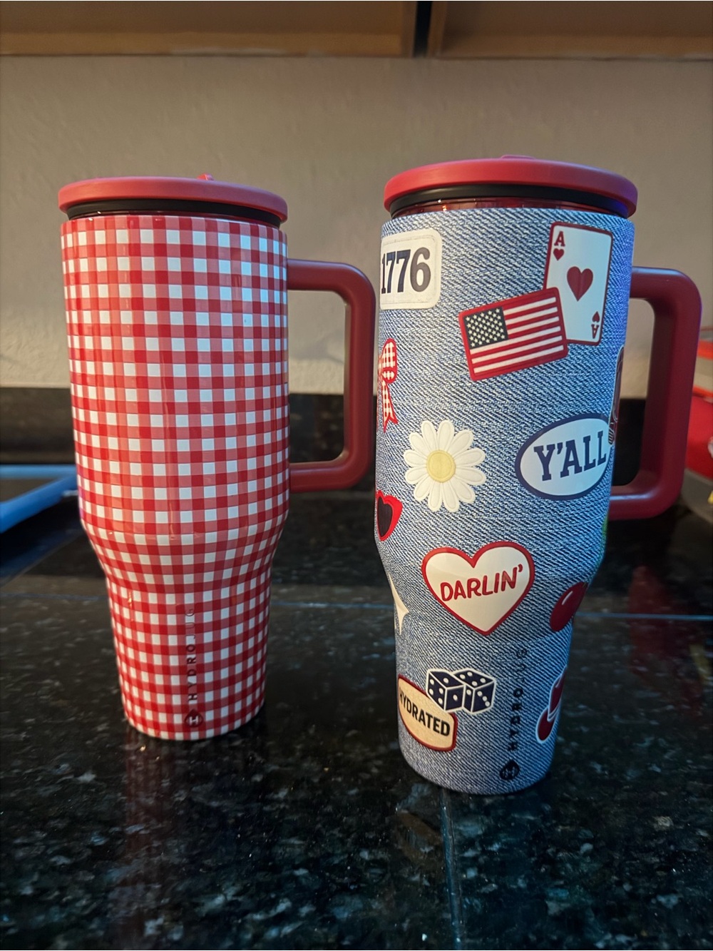 HydroJug Red Gingham & Denim Sticker Travel Mugs (Set of 2)